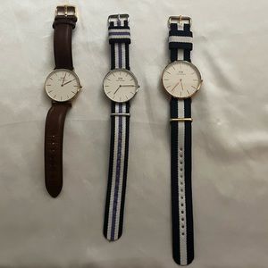$690 Lot of THREE DW Daniel Wellington Watches! Leather and nylon straps
